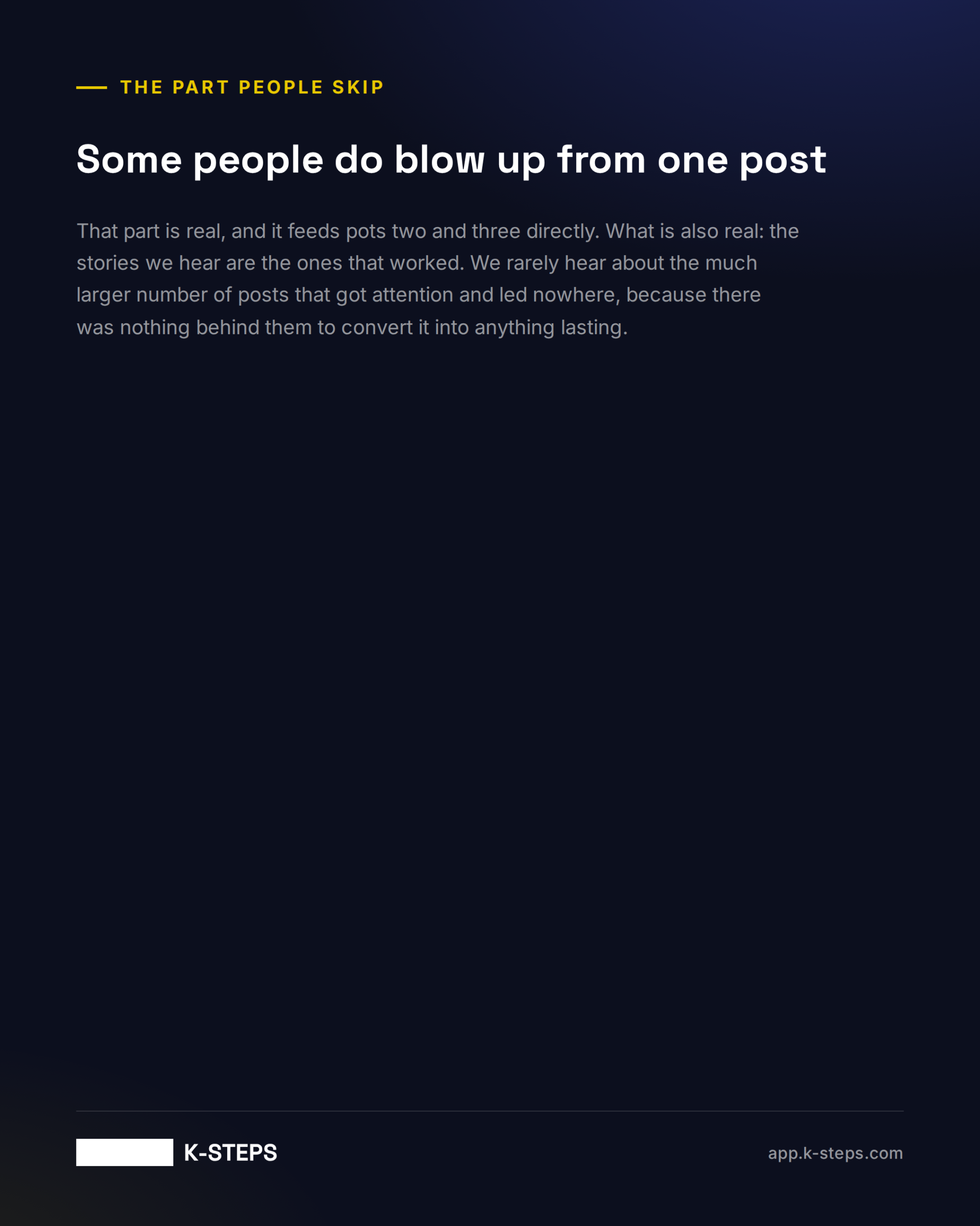 Some people do blow up from one post, the survivorship bias caveat